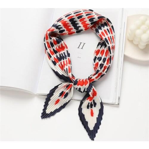 New Crinkle Satin Square Scarf For Women Print Silk Shawl Fashion Neckerchief Female Head Wraps Hair Band Foulard Hijab Bandana