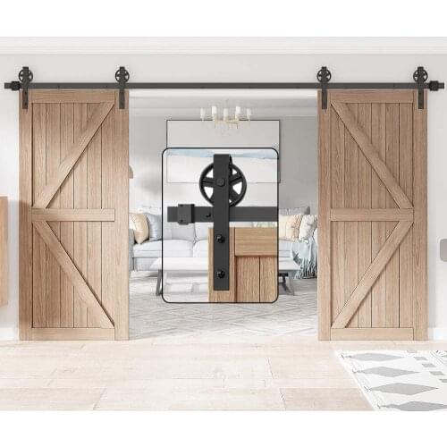 JACHOR 1200-4870mm Barn Door Slide Hardware Door Hanging Track System Double Door Slide Pulley Set With Big Spoke Rollers