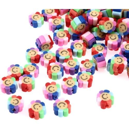 100Pcs/lot 10mm Multi-Color Polymer Clay Beads Smile Face Sun Flower Beads for DIY Bracelet Jewelry Making