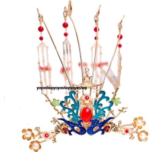 Luxury handmade Chinese retro hair queen crown suit Martial arts fairy headdress Pearl shell hairpin clip