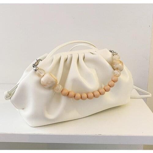 Luxury Brand Small Totes with Pearl Handle 2021 Fashion New PU Leather Womens Designer Handbag Pleated Shoulder Messenger Bag