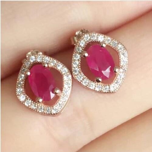 Real ruby stud earring Free shipping Natural real ruby 925 sterling silver 4*6mm