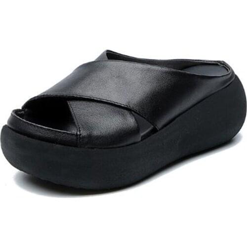 Light Comfort Retro Summer Slipper Women Sandals 2019 New Summer Cowhide Leather Sandals Wedges Sandals Fashion Casual Sandals