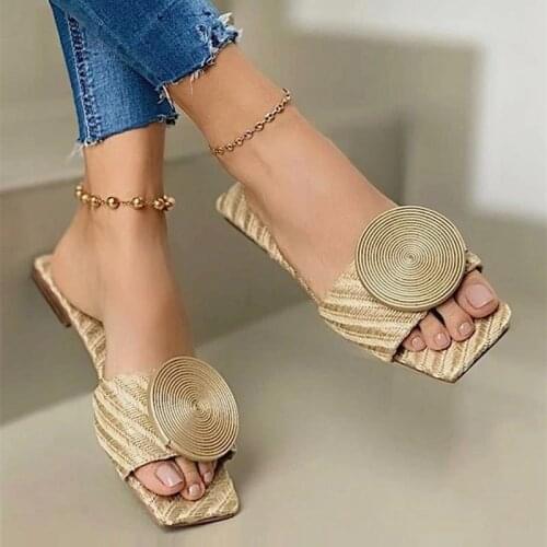 NEW Woman Summer Platform Sandals Plus Size Round Buckle Solid Female Flats Casual Woman Slippers 2021 Beach Women Shoes