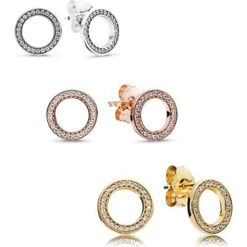 Clear CZ Forever Hollow Round Shape Women Earrings 925 Sterling Silver Stud Earrings for Women Jewelry Girls Earrings