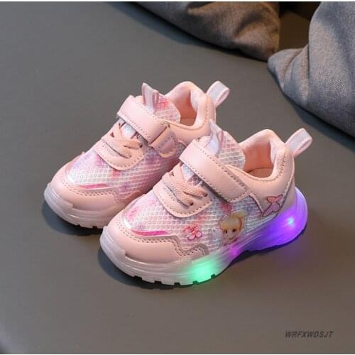 Girls sports shoes autumn spring new childrens casual shoes LED light rubber artificial leather shoes