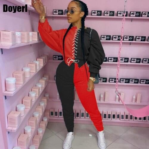 Casual Sweat Suits Women Tracksuit Two Piece Set Winter Patchwork Sweater Top and Sweatpants Pants Set Womens 2 Piece Outfit Set