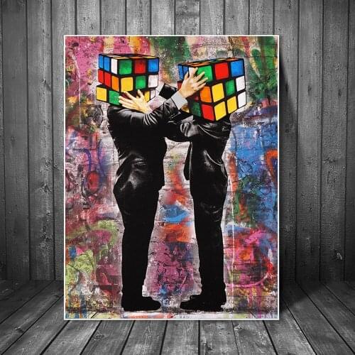 Rubiks Cube Head Body Graffiti Art Canvas Paintings on the Wall Art Posters and Prints Street Art Nordic Pictures Home Decor