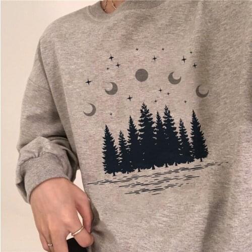Warm women streetwear Winter casual loose retro fashion clothing Harajuku Ulzzang ins forest art personality female sweatshirt