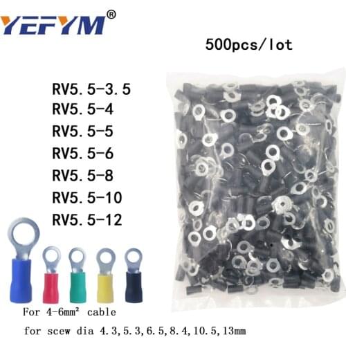 500PCS/pack ring crimp insulation terminal RV5.5-3.5 RV5.5-4 RV5.5-5 RV5.5-6 RV5.5-8 10 12 for 4-6mm2 wire cable connector