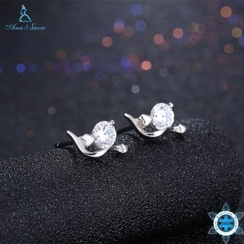 Ann&Snow 100% Genuine 925 Sterling Silver Clear Cubic Zircon Crystal Stud Earrings for Women Silver Jewelry