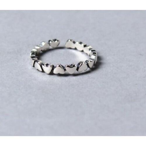 Season Gate 925 Sterling Silver Sweet Simple Cute Heart to Heart Adjustable Size Open Ring for Women Girls SR040