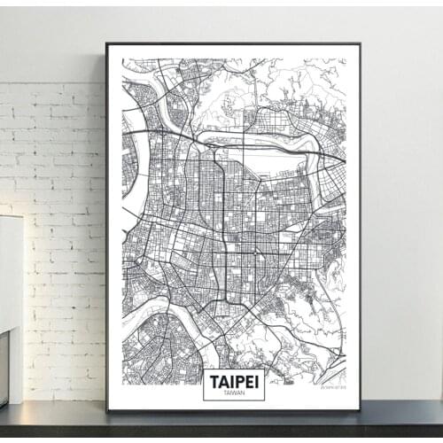 Famous City Map Taiwan Taipei Canvas Painting Wall Art Pictures Black and White Posters and Prints Living Room Home Decor