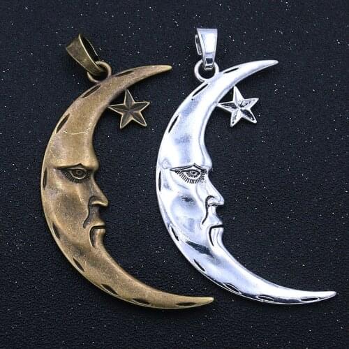 1PCS 2 Color 50X82mm Big Moon Charms Grandfather Stars Pendants For DIY Jewelry Handmade Making Findings