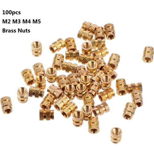 100pcs M2 M3 M4 M5 Brass Hot Melt Inset Nuts Heating Molding Copper Thread Inserts Nut Knurled Injection Brass Nut (Golden)