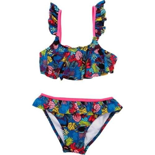 2020 new ruffled childrens swimwear European and American big children split female printed swimwear bikini XYY-154