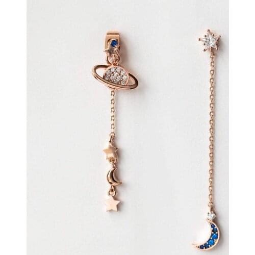 2021 Christmas gift long tassel chain cute lovely moon star charm dangle drop earring Gold filled