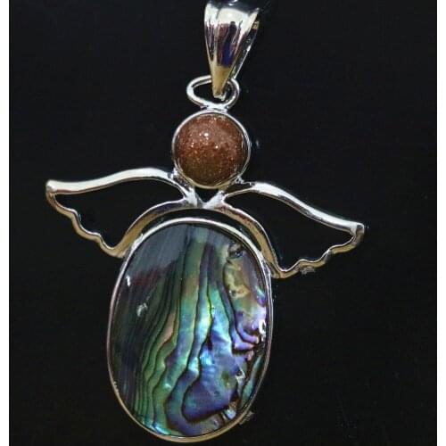 Charms natural abalone shell 18x36mm oval pendant sandstone beads silver-color wings new jewelry B1130
