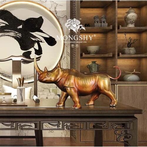 45CM Large 2021 Home store Company mascot talisman Bring wealth money GOOD LUCK Success BRONZE rhinoceros Sculpture Statue