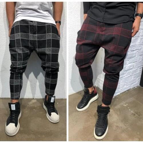 Mens Fashion Plaid Pants Elastic Waist Harem Trousers Streetwear Causal Pencil Joggers Sweatpants Men Pantalon Plus Size M-3XL