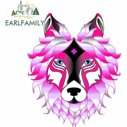 EARLFAMILY 13cm x 10.7cm For Pink Wolf Head Creative Sticker Vinyl Car Stickers Custom Printing Car Accessorie Car Truck Decal
