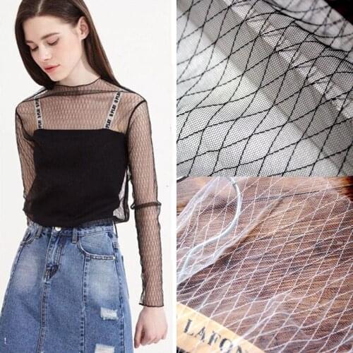 Elastic White/Black Geometry Mesh Embroidered lace fabric for women clothing or dress Lace Sewing DIY Craft 3Yard/Lot