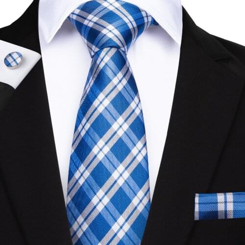 New Classic Tie Men Blue Plaids Neckties For Mens Ties Accessories 100% Silk Necktie Wedding Ties Men 8cm Wide MJ-7129