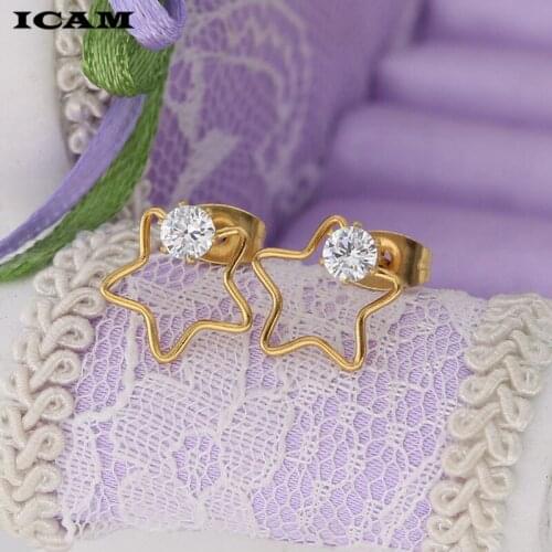 ICAM New Women 316L Stainless Steel Stud Earring Star Shape Micro-inlaid Rhinestone Piercing Earrings For Womens Ear Jewelry