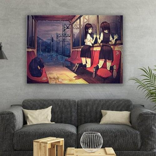 Canvas Pictures Japan Anime Cute Girl Home Decoration Girls In Skirts Playing Paintings Poster Prints Wall Art Modular Living Ro