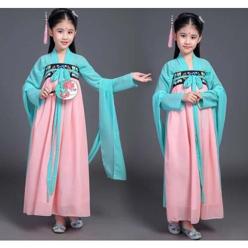 Kid Girl Chinese Costume Child Seven Fairy Hanfu Clothing Ancient Folk Dance Performance Chinese Traditional Dress for Girls