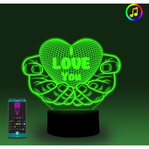 Love Smart 3D Illusion Lamp Music Sync Night Light Bedroom Decoration Bedside lamp Valentines Day Gift