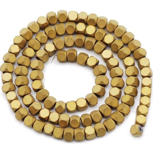 Matte Gold Square Hematite Natural Stone Charm Loose Spacers Beads For Trendy Necklace Bracelet Making DIY Accessories Wholesale