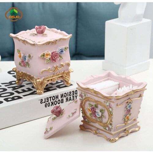MSJO Makeup Organizer Cotton Swab Holder Storage Box for Women Desktop/Bathroom 3 Grids Resin Box Cosmetice Jewelry Organization