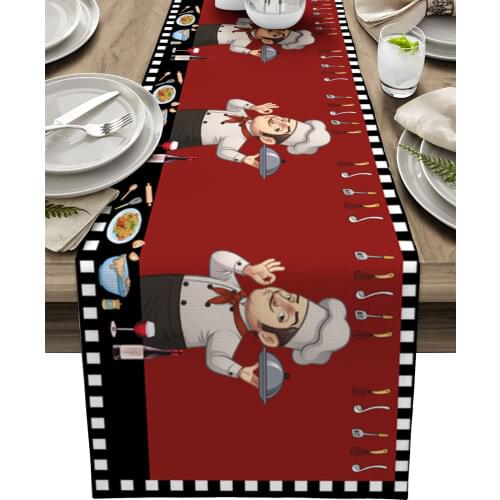 Chef Gourmet Knife And Fork Lattice Table Runner Luxury Wedding Decoration Table Cover Christmas Decoration Tablecloth