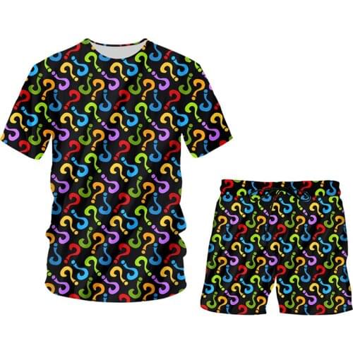 IFPD 2 Pieces Sets Tracksuit For Men Summer 3D Printed Colorful Question Mark T Shirt + Shorts Sports Suit Women Hiphop Oversize