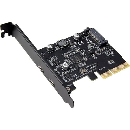 USB3.1 Expansion Card PCI-E 4X to Dual Type-C Adapter Card Converter Card 10Gbps Bandwidth Support Hot Plugging