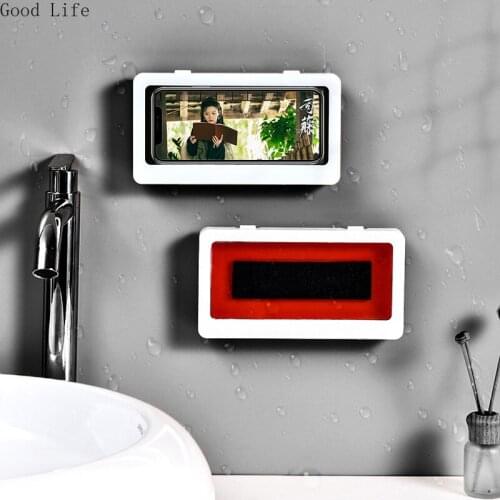 Waterproof Mobile Phone Box Punch-Free Wall-Mounted Touch Screen Phone Holder Toilet Bathroom Shower Sealed Protective Cover