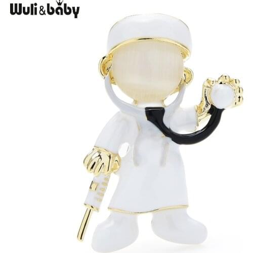 Wuli&baby Enamel Opal Doctor Brooches Women Unisex Hospital Figure Party Casual Office Brooch Pins Gifts