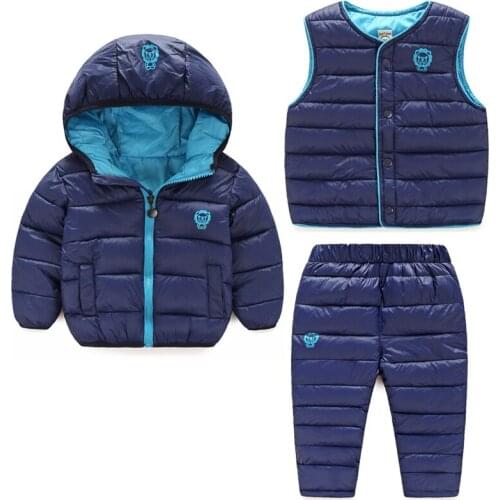 Winter Children Kids Clothing Sets Warm Faux Down Jackets Clothing Sets Baby Girls Baby Boys Snowsuit Coats Vest Pants Coat DS39