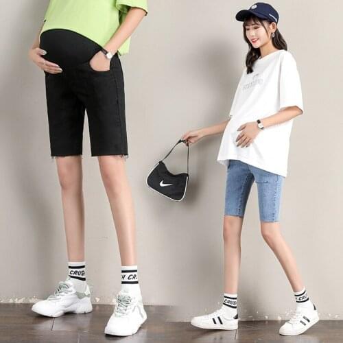 1/2 Length Thin Denim Maternity Pants Summer Fashion Burrs Clothes For Pregnant Women Casual Belly Pregnancy Plus Size 3XL