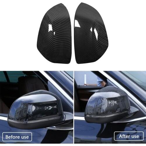 1Pair Rearview Add-on Side Mirror Covers with Carbon Fiber Texture for BMW X3 X4 2014-2017 X5 2014-2019 X7 2009