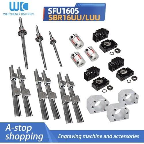 3 Axis 4 Axis RM16mm BallScrew SFU1605/SFU1610+BK/BF12+3 Sets SBR16 Linear Guides rails for CNC Router CNC Parts