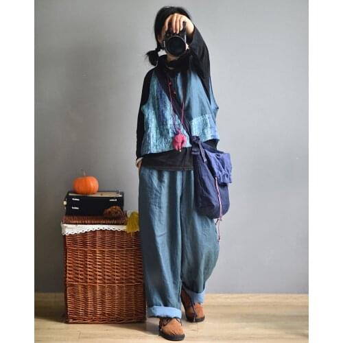 Women Loose Elastic Waist Wide Leg Pants Ladies Vintage Linen Trousers Female 2020 Spring Autumn Pants