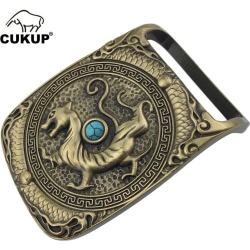 CUKUP The Tang Dynasty Dragon Real Jade Decorative Brass Buckle Metal 3.7-3.9cm Wide Belt Cowboy Buckles Only for Men BRK028