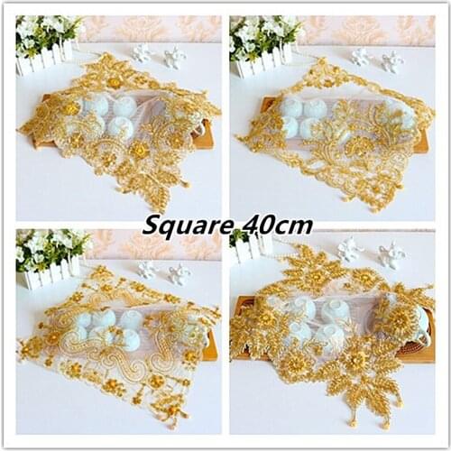 European Rich Gold Thread Embroidery Beaded Pendant Square Coaster Table Mat Hotel Villa Living Room Banquet Party Decoration