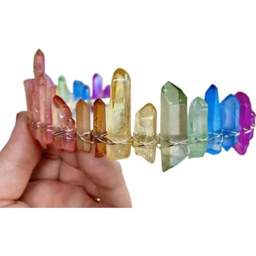 Exquisite Aura Natural Stone Hair Accessories Rainbow Colorful Irregular Raw Quartz Crystal Crown Angel Bridal Headband