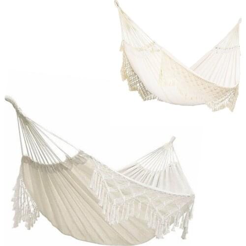 Hammock Chair Swing , Tassel Hanging Macrame Chair Cotton Canvas for Bedroom Indoor Outdoor