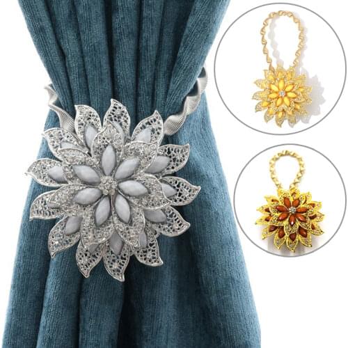 Flower Shaped Magnet Curtain Tieback Rings Spring Rhinestone Steel Wire Magnetic Curtain Buckle Clips Window Holder Accessories