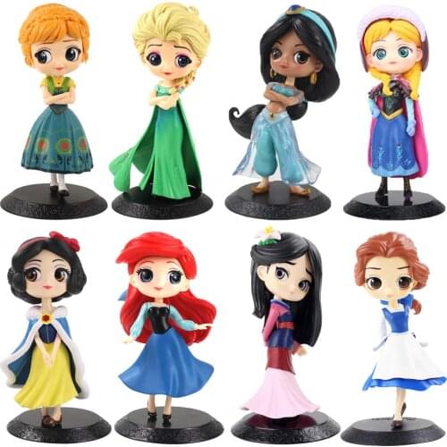 19 Styles Disney Princess Q Posket Frozen Queen Elsa & Anna Figure Toys PVC Anime Dolls Figures Collectible Model Kids Toys Gift