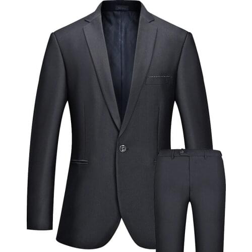 Mens Formal One Button Business Suits Slim Fit Quality Gentlemen Suits Set Bridegroom Wedding Dress Suits Black FS-099